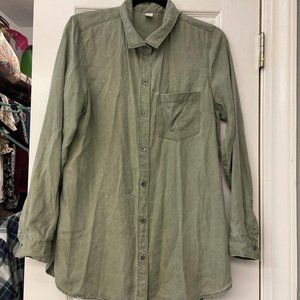 Old Navy Shirt Mens Large Military Combat Green Button Down Collar Long Sleeve